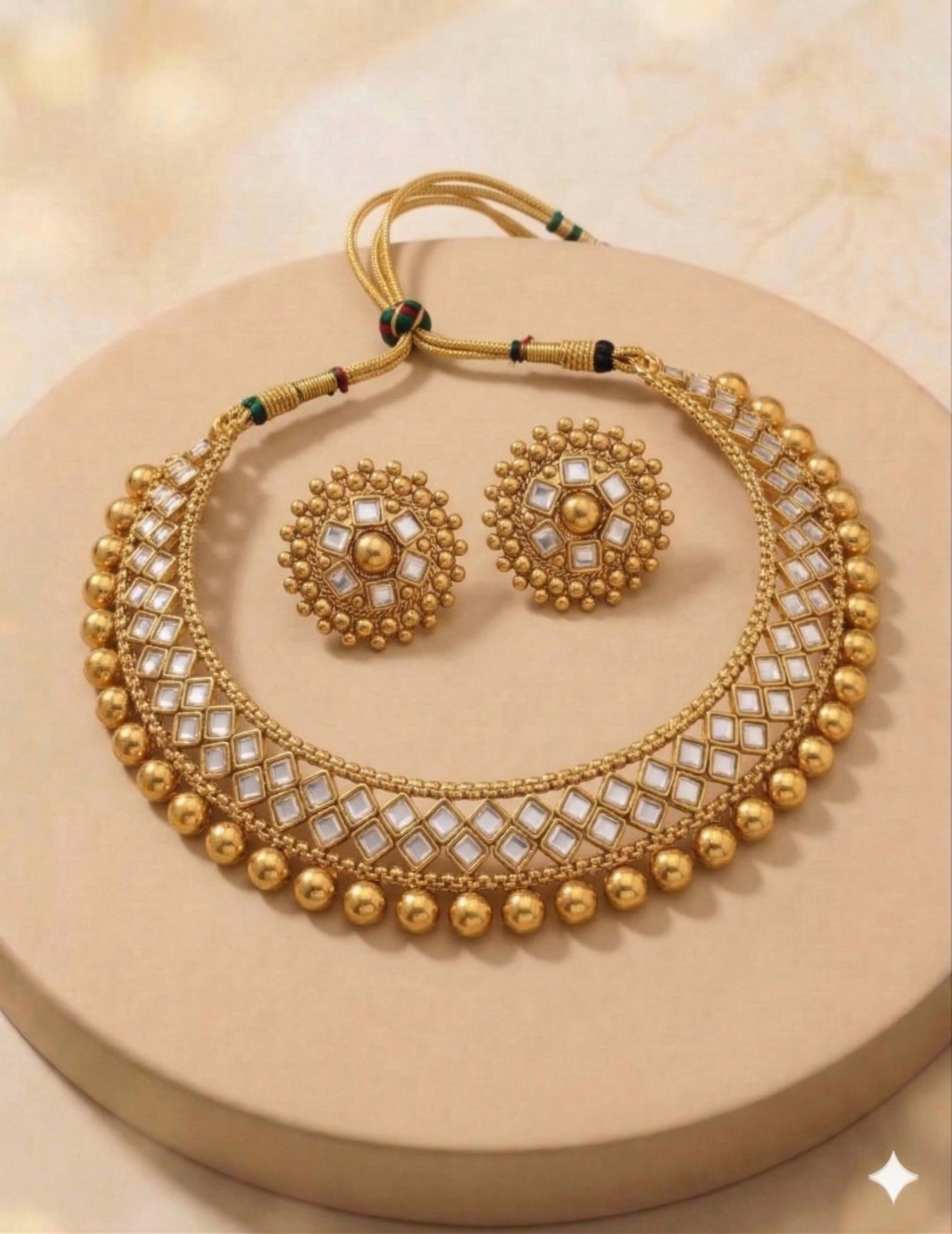 Gold-Plated Kundan Choker Set with Stud Earrings