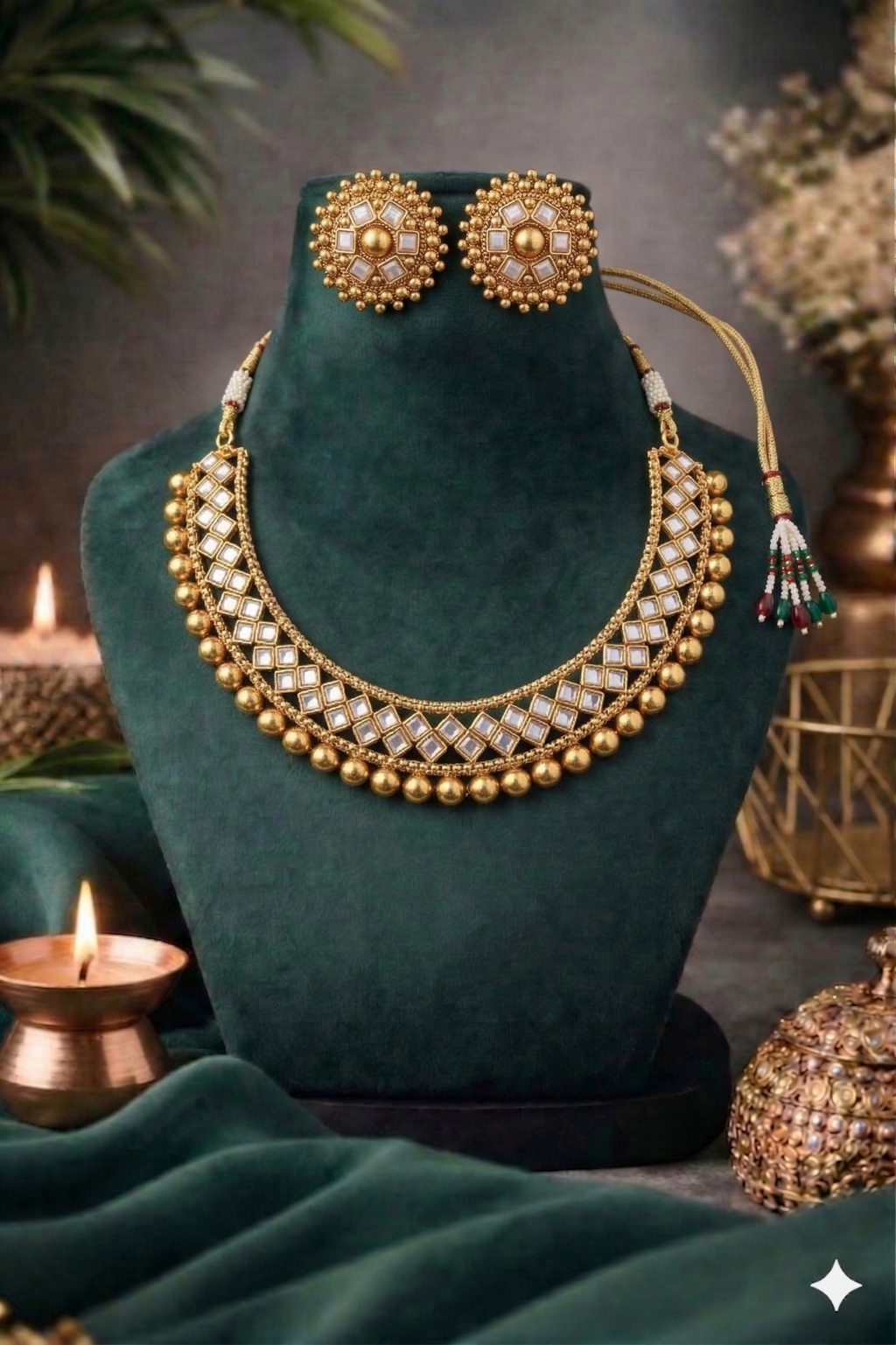 Gold-Plated Kundan Choker Set with Stud Earrings