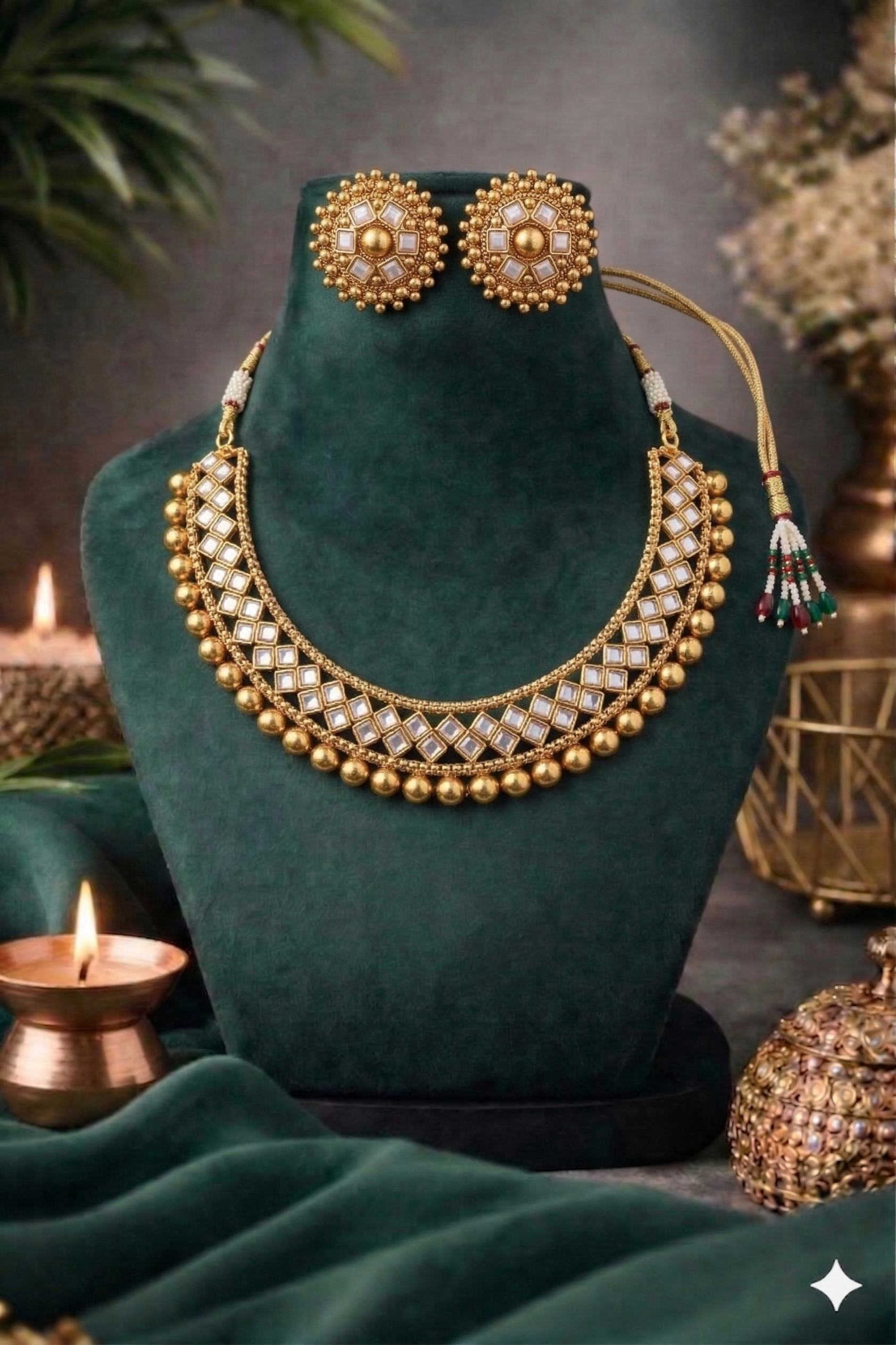 Gold-Plated Kundan Choker Set with Stud Earrings