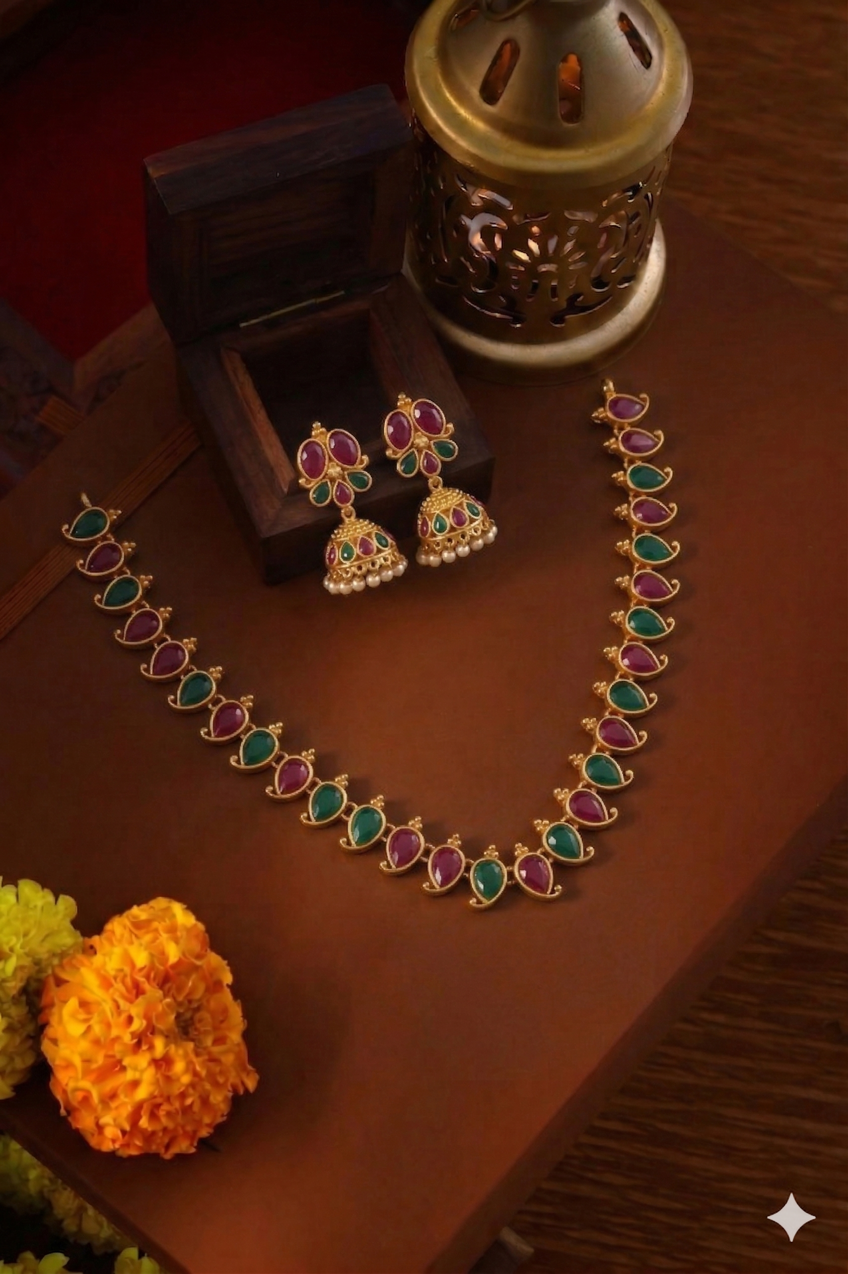 Regal Peacock Gemstone Necklace Set