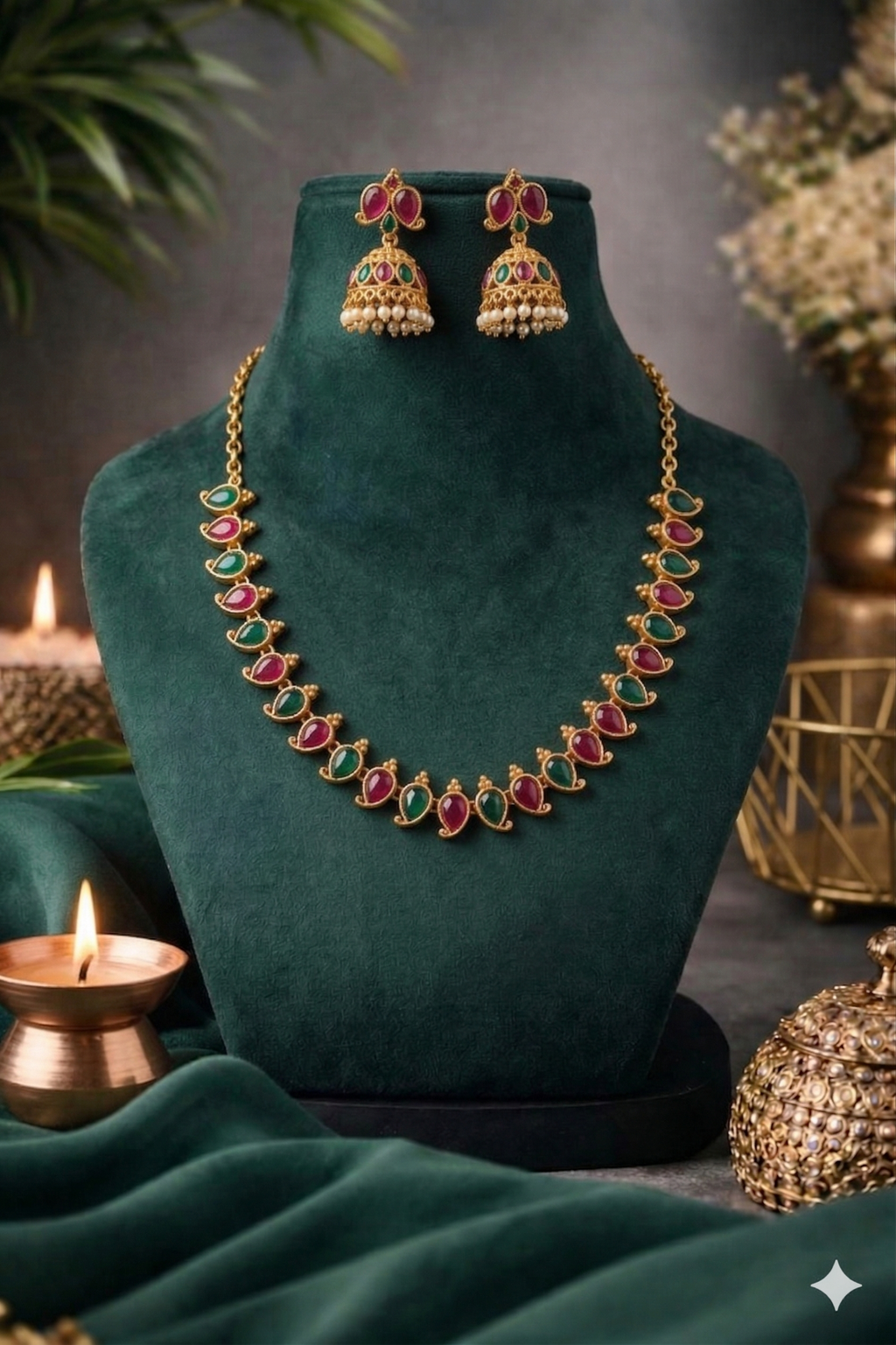 Regal Peacock Gemstone Necklace Set