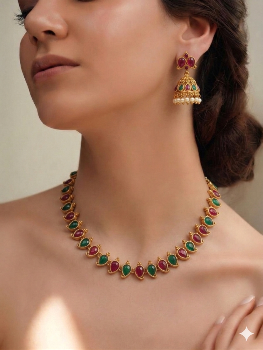 Regal Peacock Gemstone Necklace Set