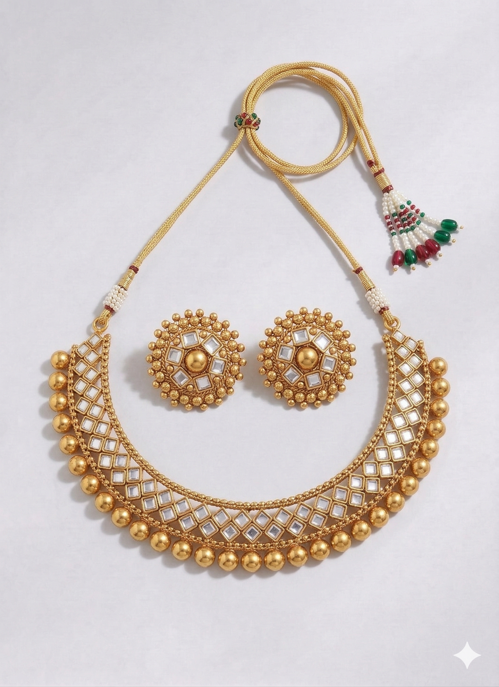 Gold-Plated Kundan Choker Set with Stud Earrings