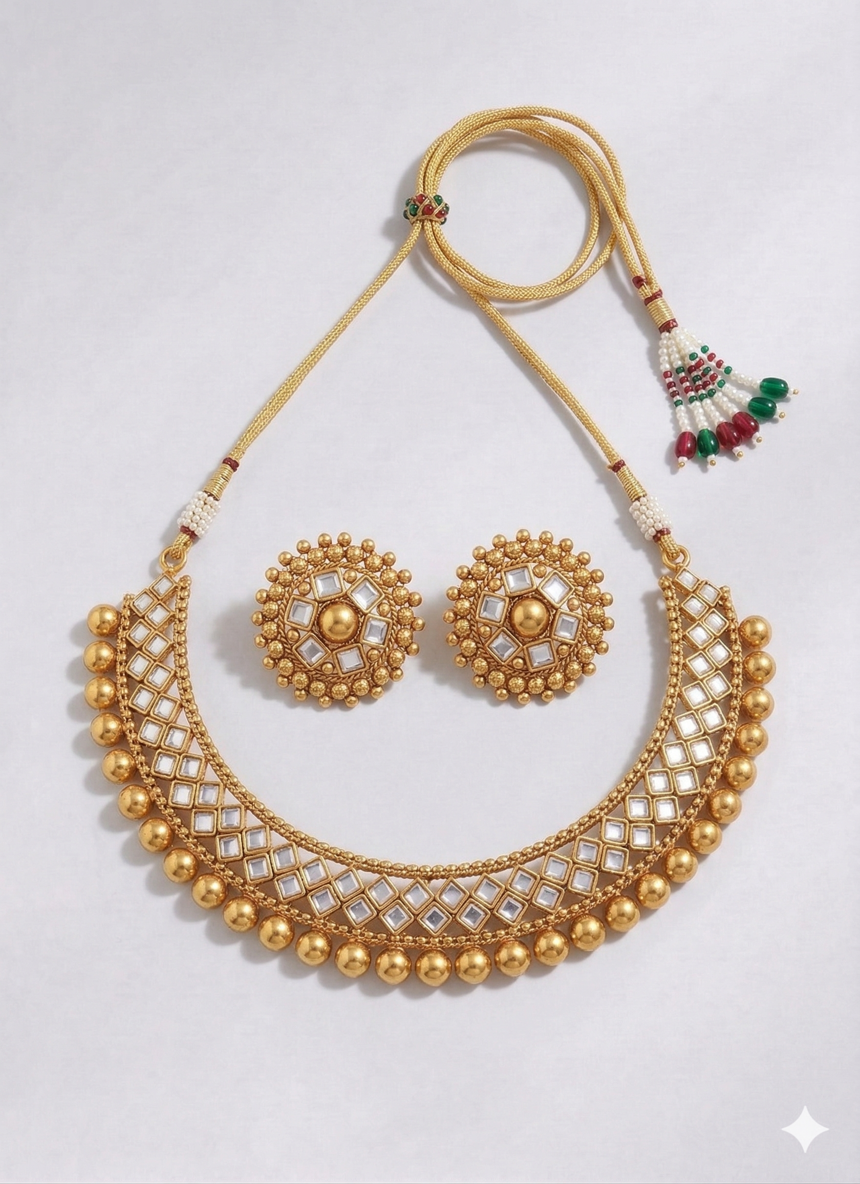 Gold-Plated Kundan Choker Set with Stud Earrings