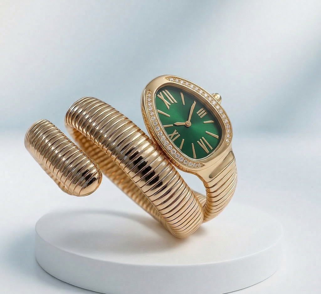 Emerald Snake Wrap Gold Bracelet Watch