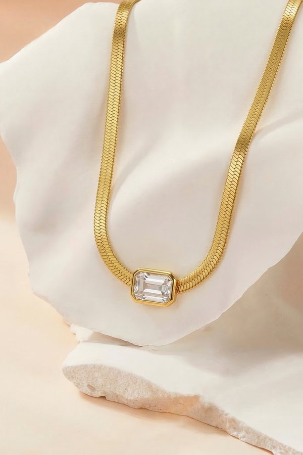 Classic Herringbone Crystal Chain Pendant