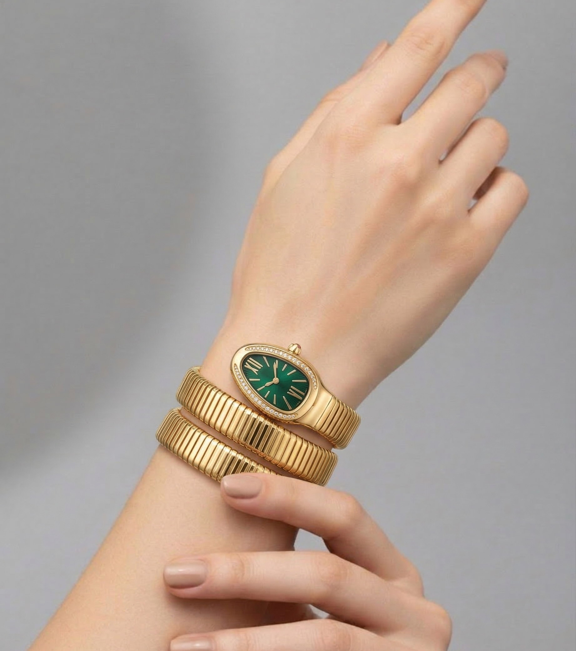Emerald Snake Wrap Gold Bracelet Watch