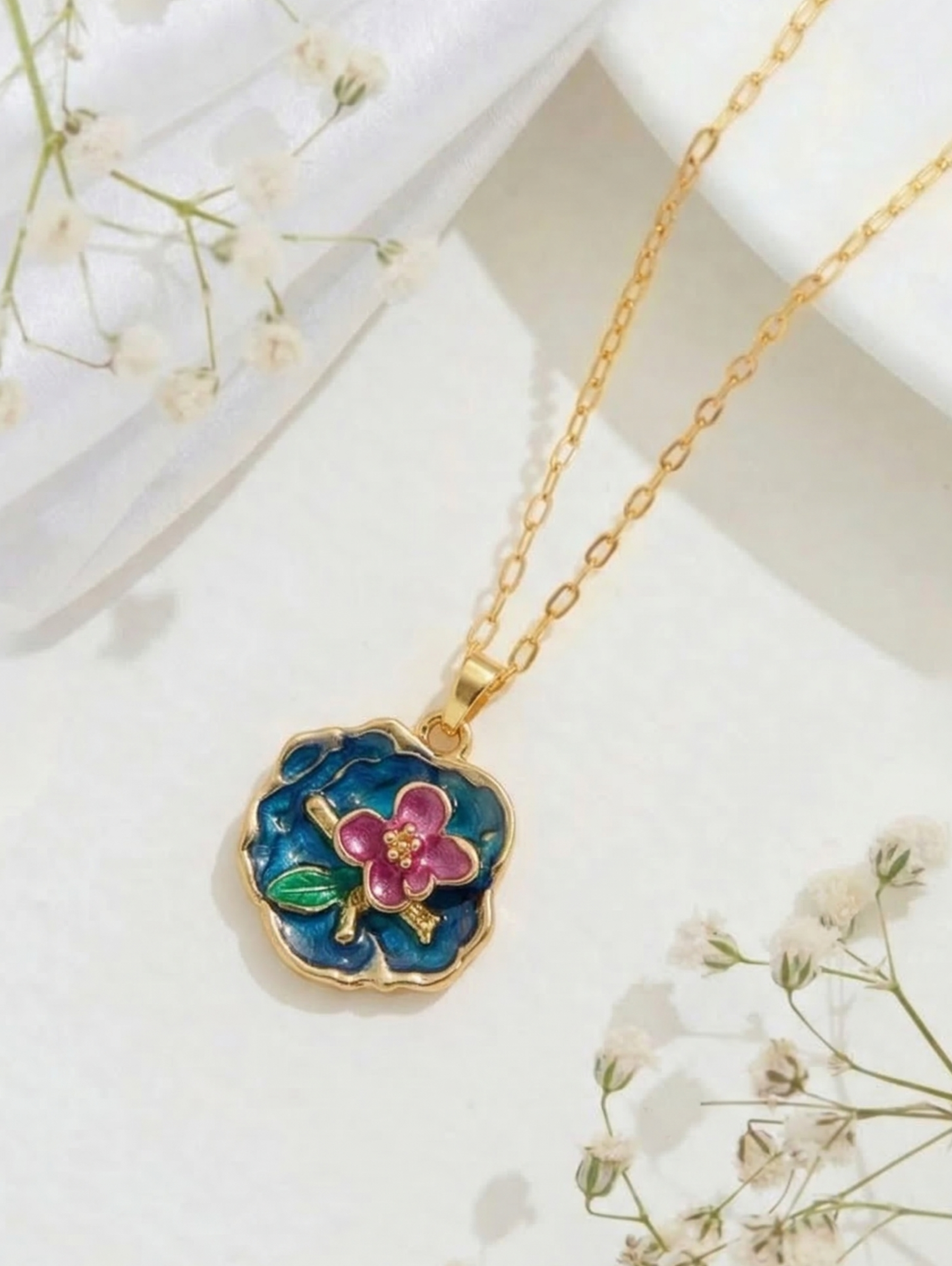 Floral Enamel Pendant Chain