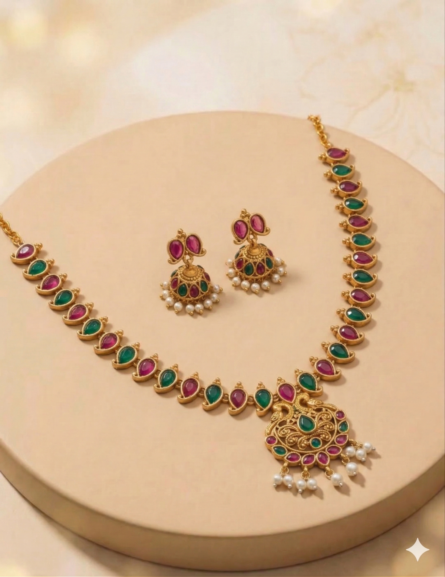 Regal Peacock Gemstone Necklace Set