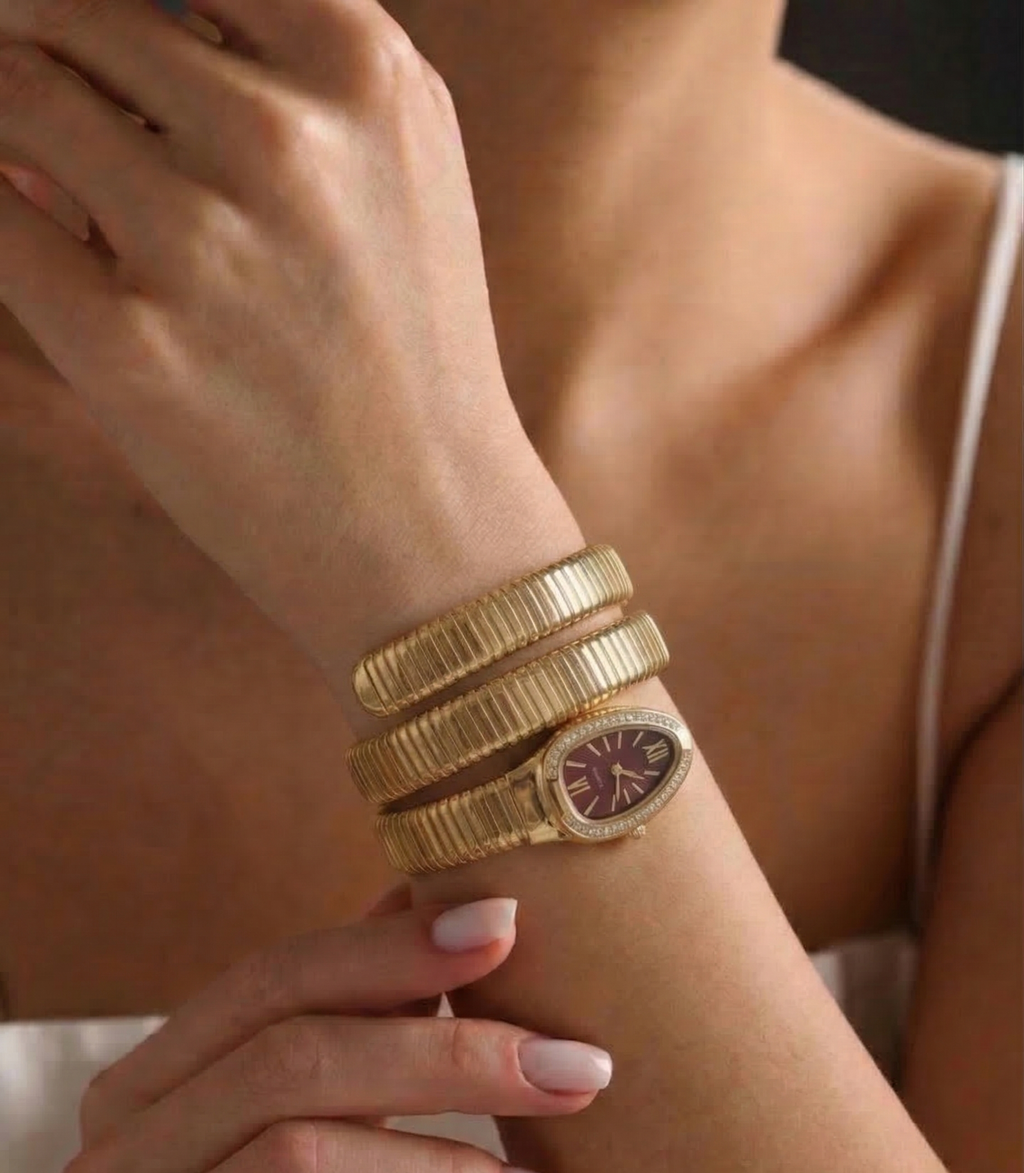 Snake Style Gold Bracelet Watch