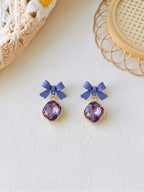 Purple Gem Bow Earrings